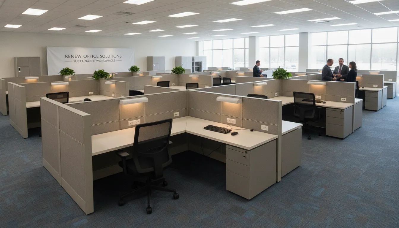 Office cubicle workstations in a clean showroom setting