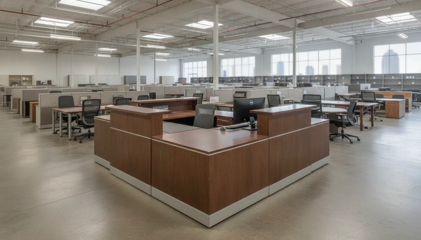 Modern reception desk in a Cleveland office furniture showroom