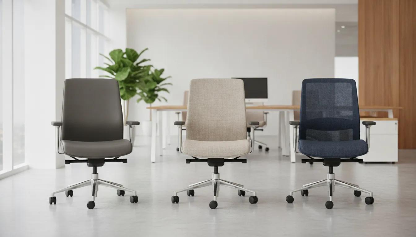 Premium ergonomic office chairs from leading brands lined up in a bright Cleveland showroom