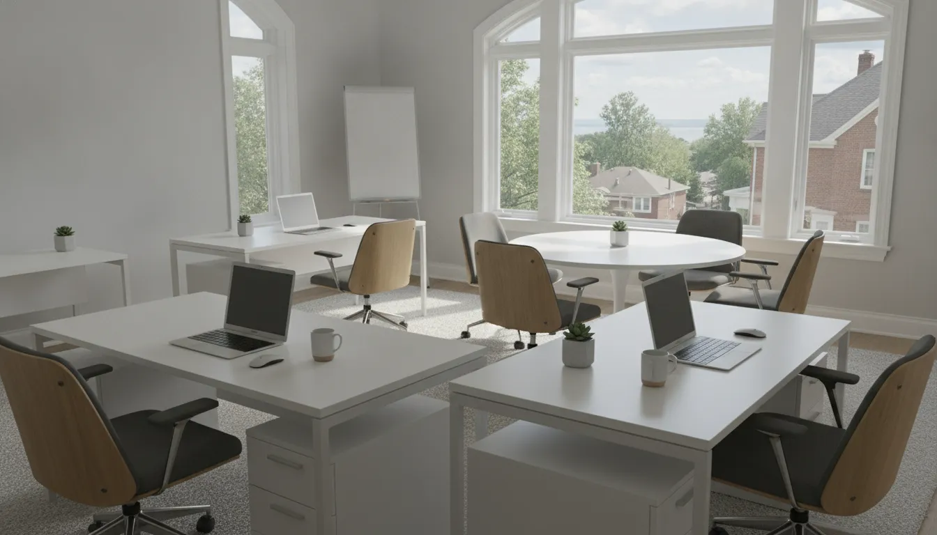 Professional home office workspace for a distributed team member